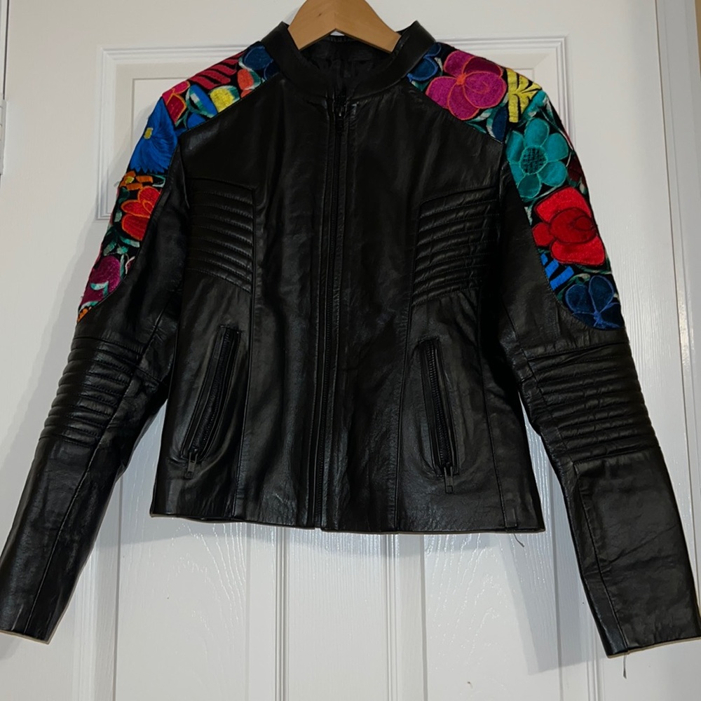 New genuine leather embroidered Mexican jacket